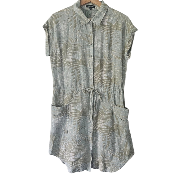 Dear John Tropical Green Linen Blend Tie Waist Dress Size S - Picture 1 of 11